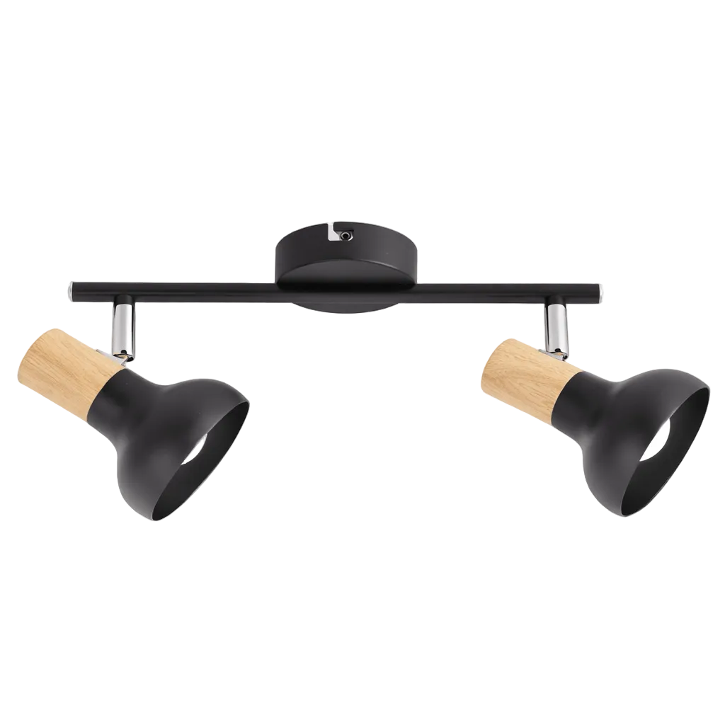 2 Light Black Metal with Wood Finish & Polished Chrome Spotlight