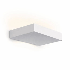Modern white dimmable LED wall uplight with a sleek rectangular design, casting warm light upwards.