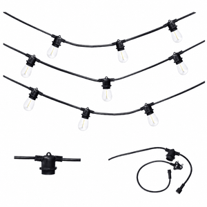 5 meter connectable festoon light cable with clear bulbs and black wiring, ideal for outdoor decorative lighting.