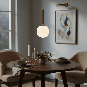 Fizz Pop Medium Frosted White Glass & Antique Brass Pendant