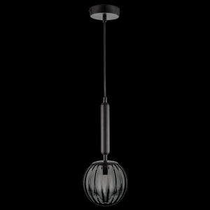 Black ribbed glass globe pendant light with black canopy and cord