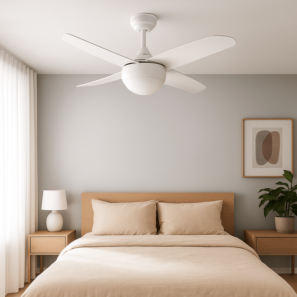 Matt White Ceiling Fan - Opal Glass Shade