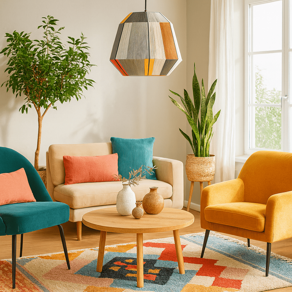 Iron and Cotton String Pendant - Multicolour Design