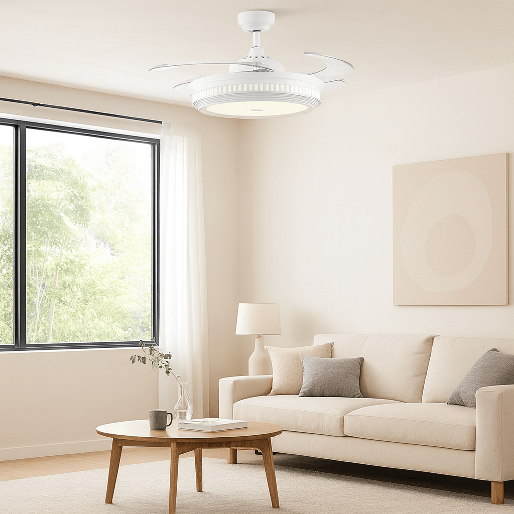 Metal LED Ceiling Fan with 4 Retractable ABS Blades