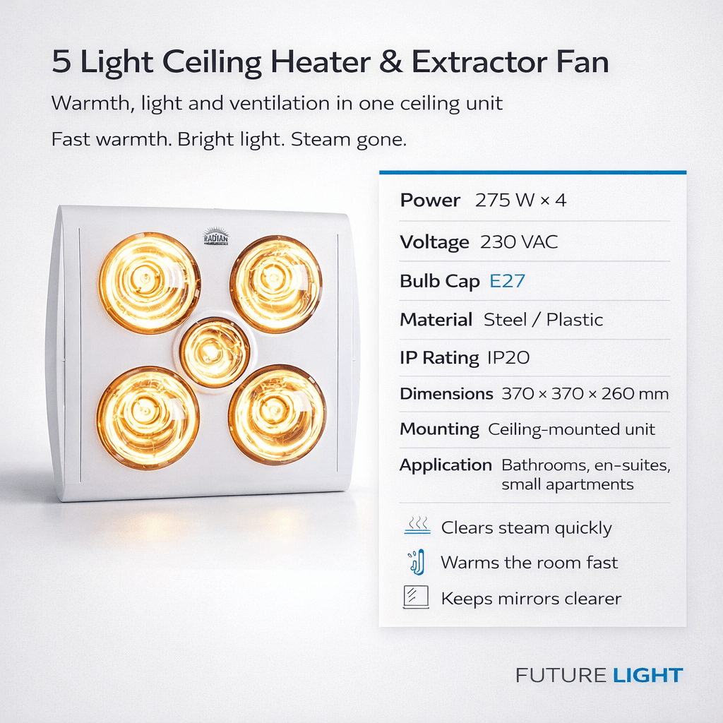 5 Light Ceiling Heater and Extractor Fan