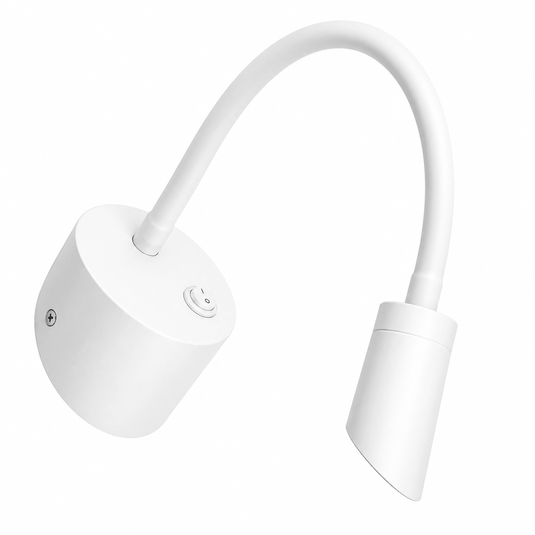 White LED wall light with a flexible gooseneck for adjustable task lighting.