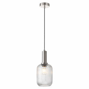 Athina Clear Cut Glass Pendant Light with satin chrome finish, showcasing a clear glass shade.