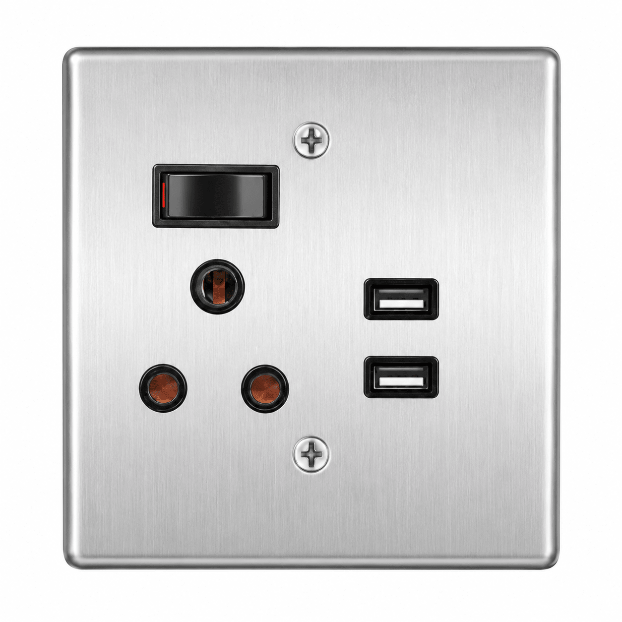 1 x 16A Switched Socket + 2 USB - Silver