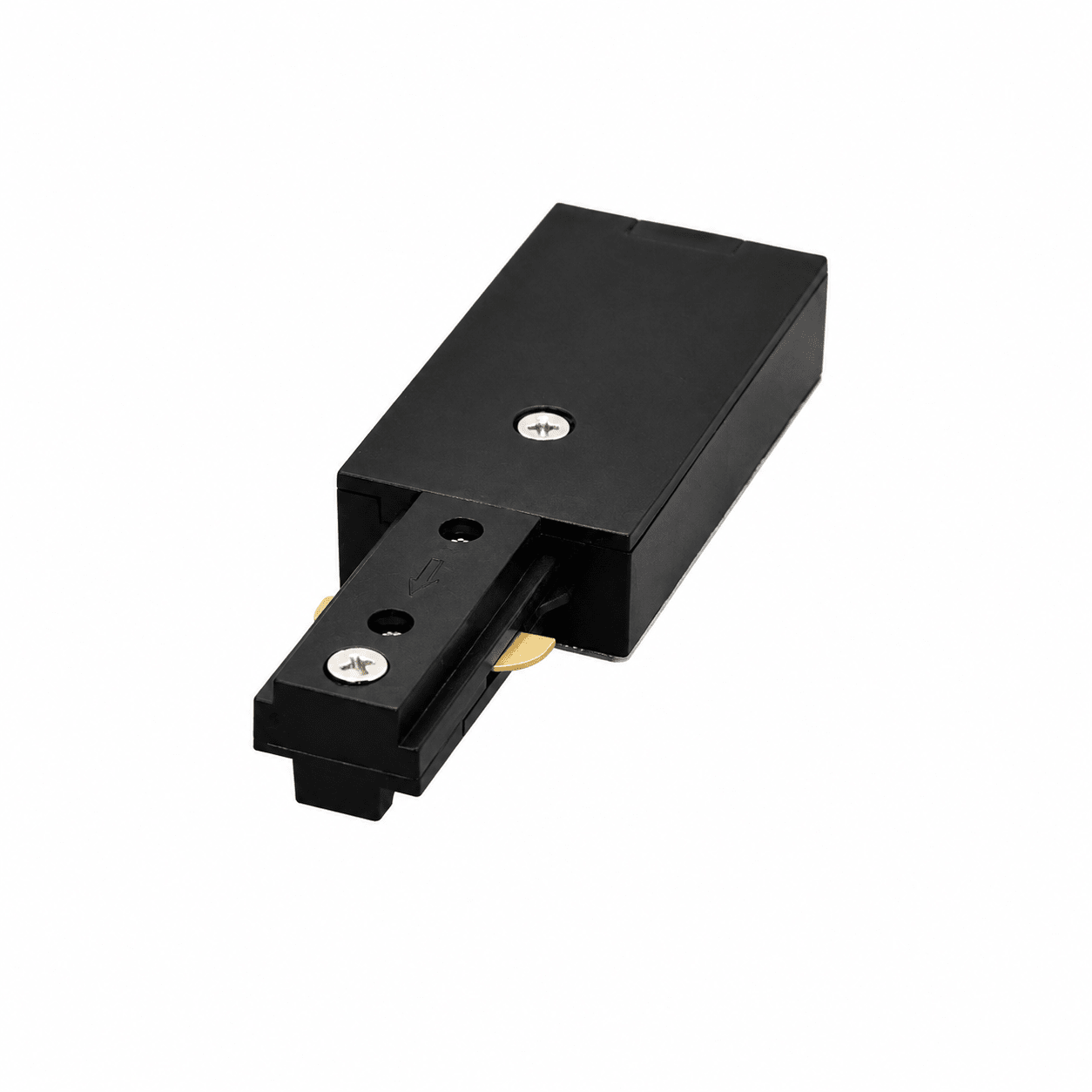 Black 35W Bazuka 3-wire track connector with metal finish, designed for indoor track lighting setups.