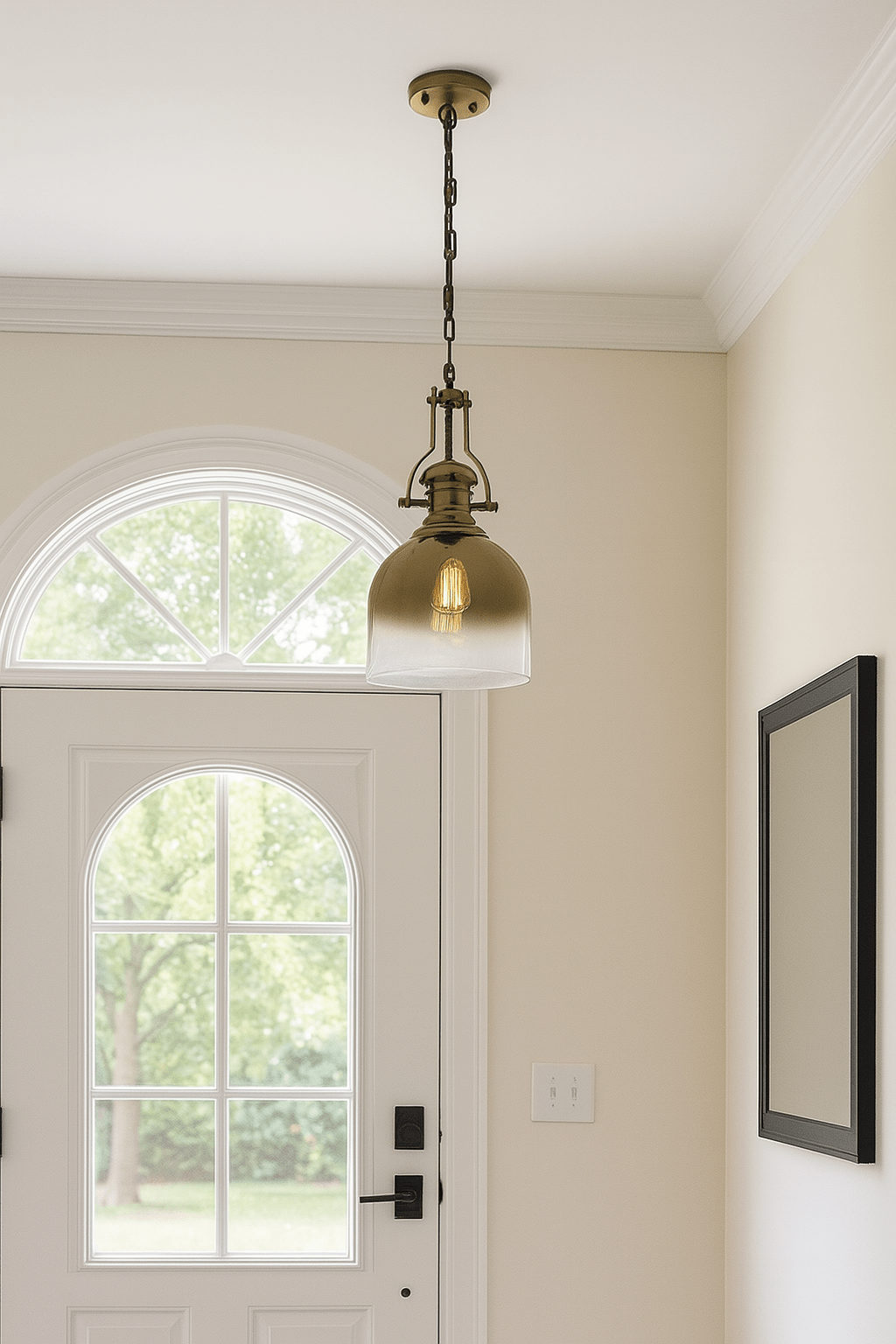 Satin Brass Pendant with Gold Glass