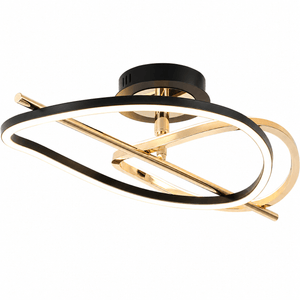 Sleek gold and black LED ceiling light with modern design, ideal for living or dining rooms.