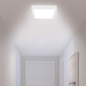 Bright hallway with a ceiling light fixture, text about hallway illumination.