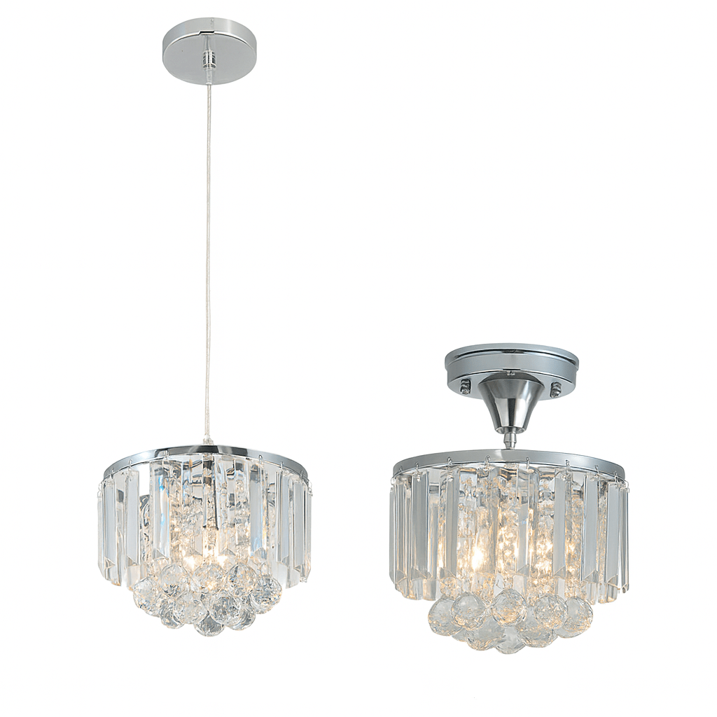 Two crystal chandeliers labeled 'SWD' and 'fmt' on a white background