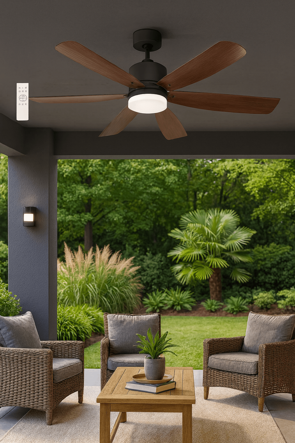 52" Black LED Ceiling Fan & Brown Wood ABS Blades