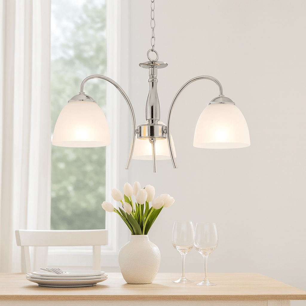 3 Light Polished Chrome Chandelier with Frosted Glass