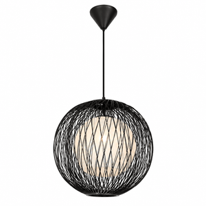 Black wire pendant light on a white background