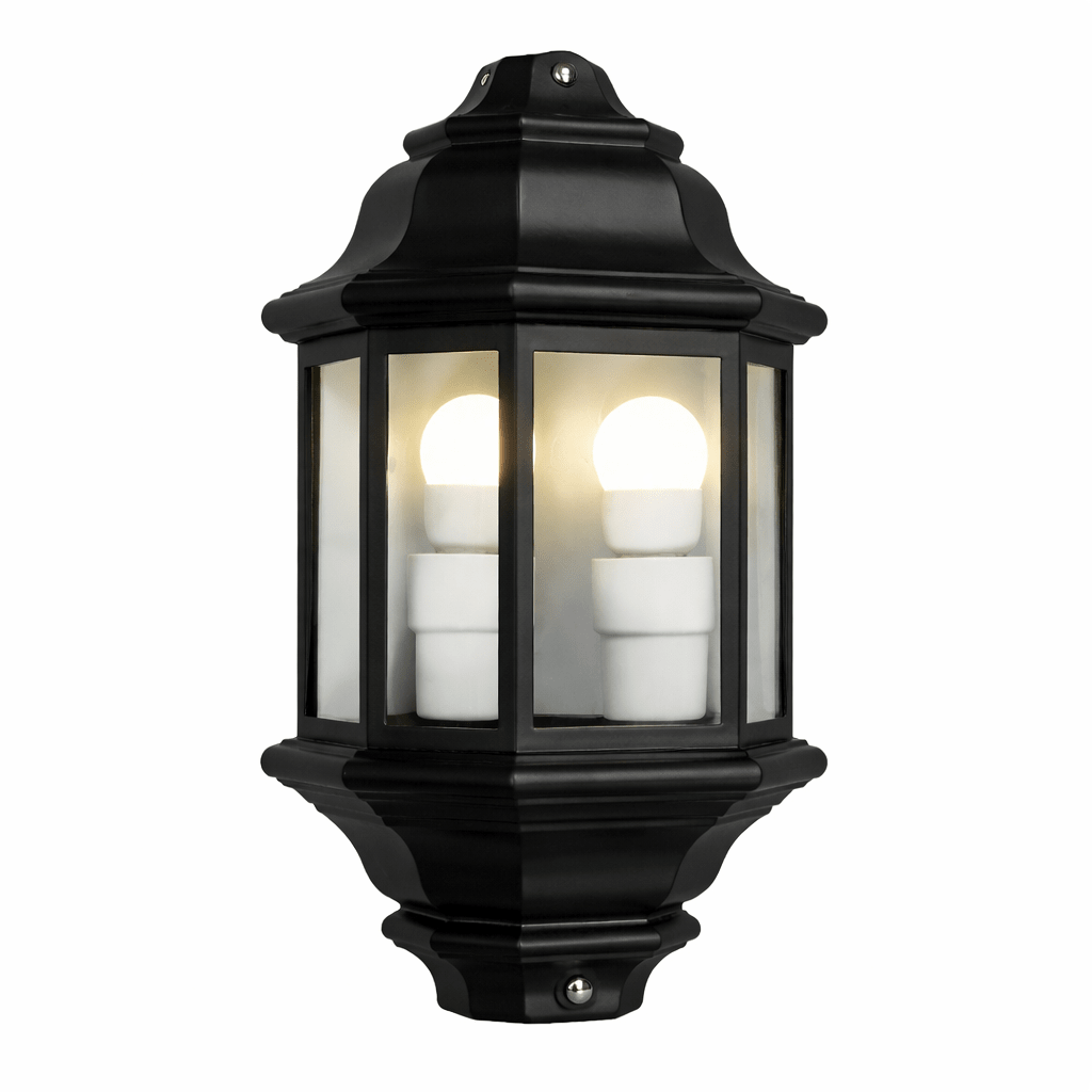 5 Panel Half Lantern Outdoor Wall Light (Black)
