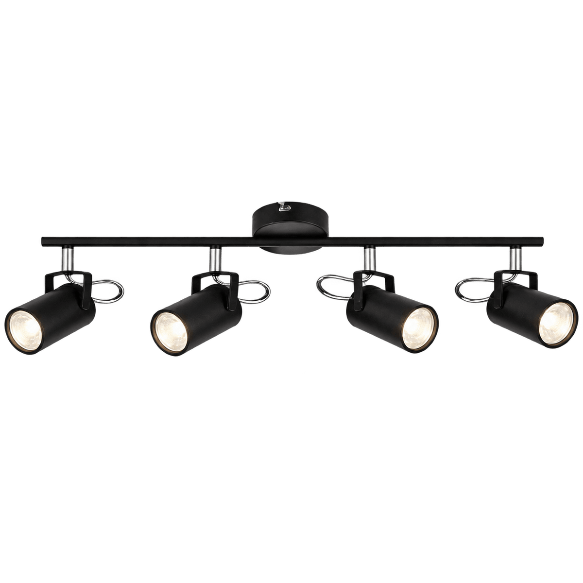 Four light black metal and polished chrome spotlight on a transparent background