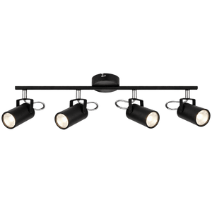 Four light black metal and polished chrome spotlight on a transparent background