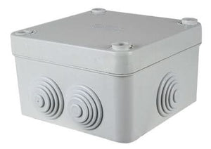 Grey IP56 polycarbonate enclosure with stepped cable glands, 120 x 80 x 50 mm