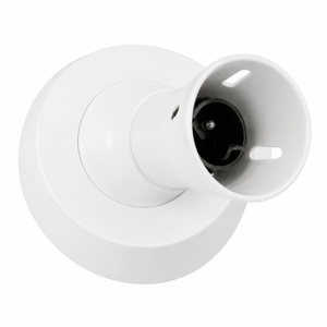 Angled lamp holder in white, designed for E27 or B22 bulbs, showcasing a compact and functional design.