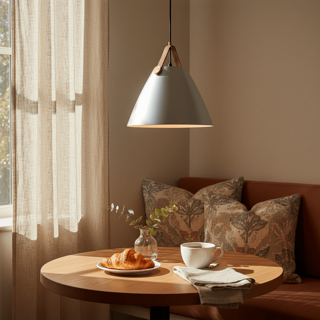Helly Silver & Leather Cone Pendant Light