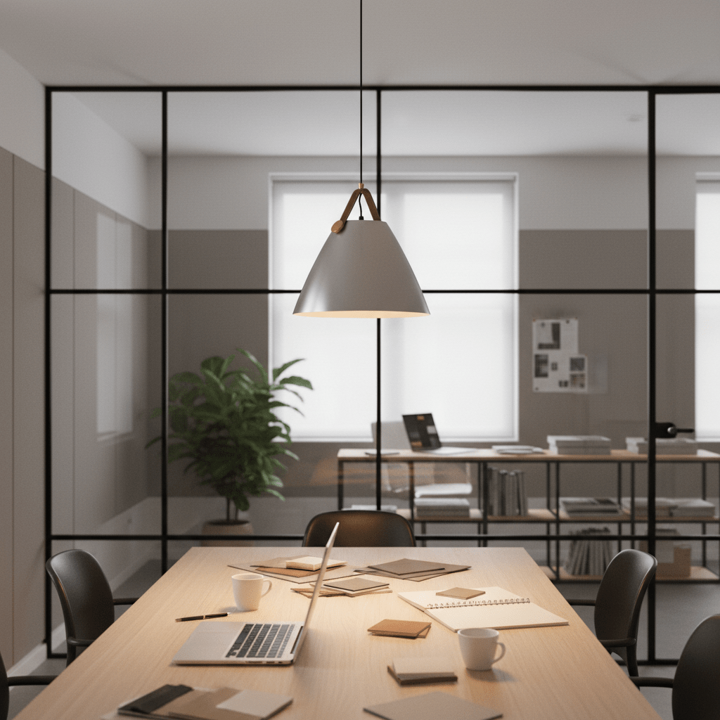 Helly Silver & Leather Cone Pendant Light