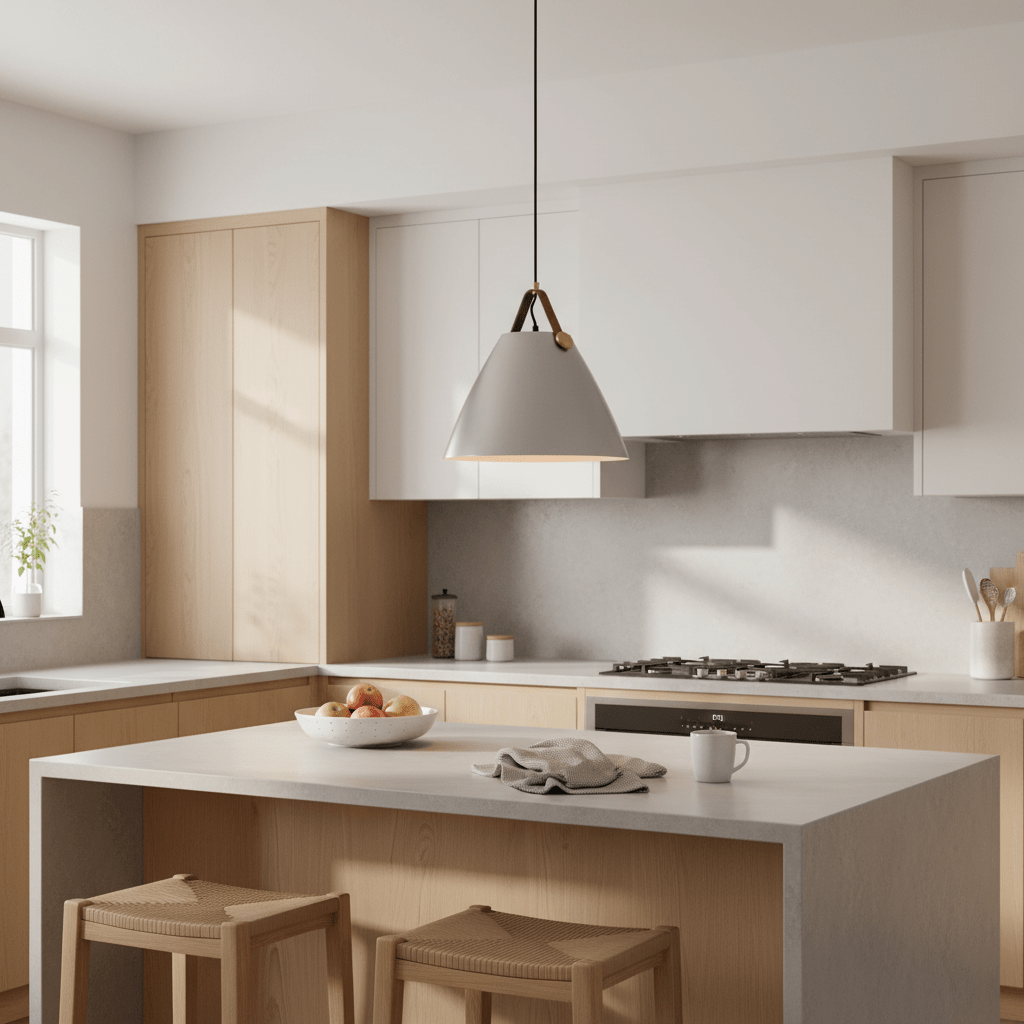 Helly Silver & Leather Cone Pendant Light