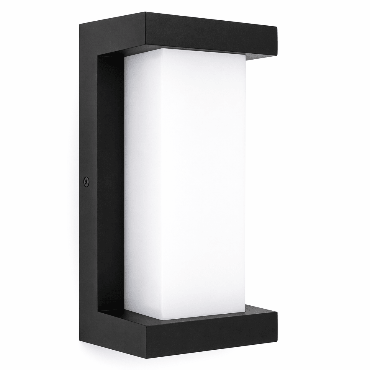 Black outdoor wall light fixture on a white background