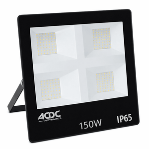 LED flood light with ACDC Dynamics branding on a white background