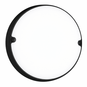 Round ceiling light fixture with black frame on a white background