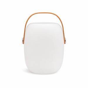 Bon Bon Bedside Night Light with a soft white body and an orange handle, designed for gentle accent lighting.