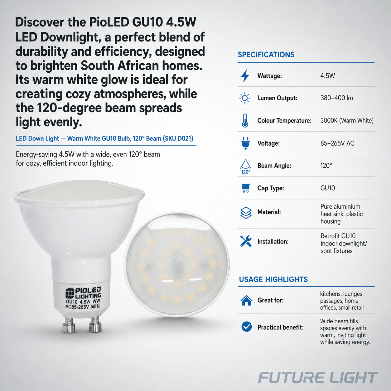 4.5W Durable GU10 Downlighter - Warm White