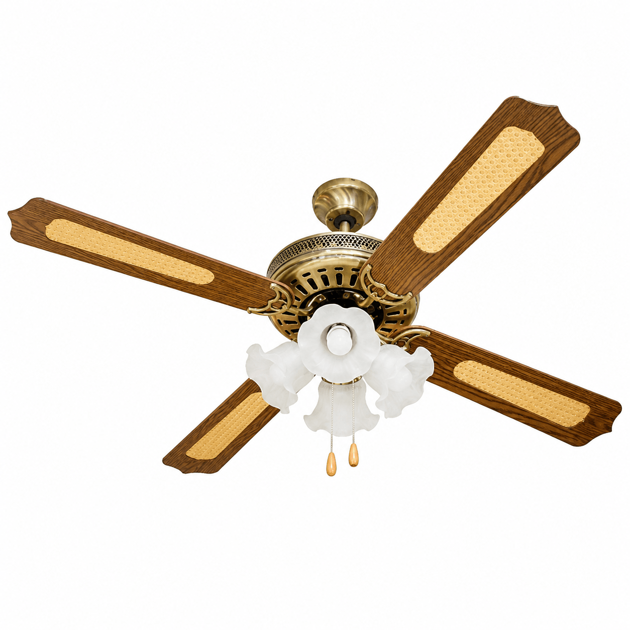 Rattan Ceiling Fan with Light Antique Brass