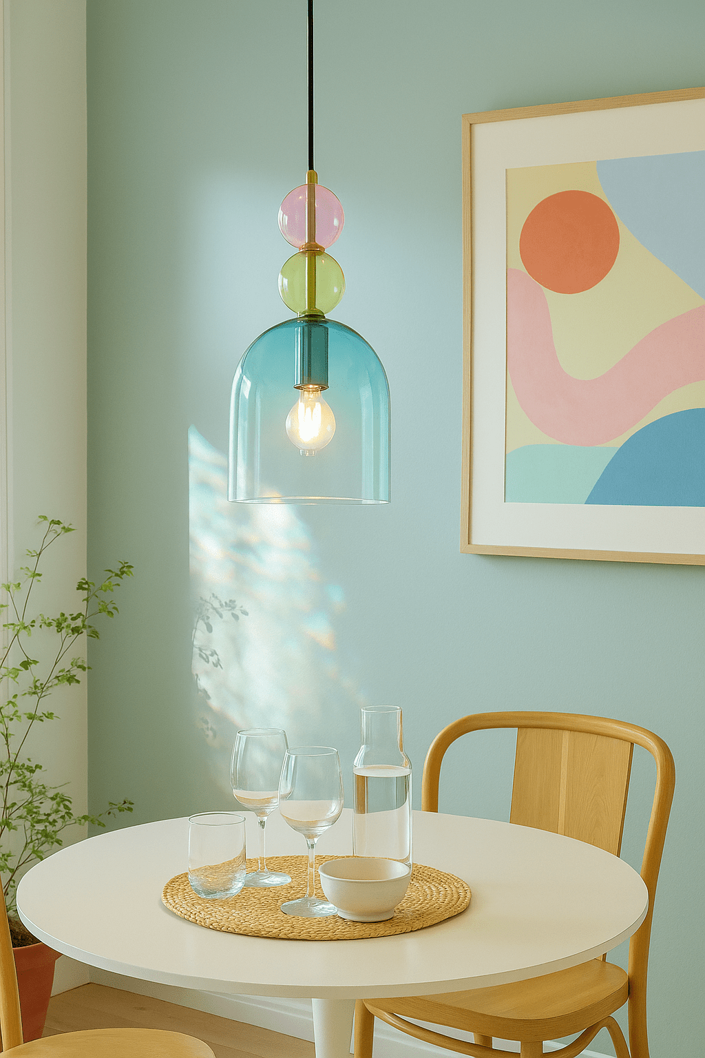 Rainbow Blue Glass Pendant Light