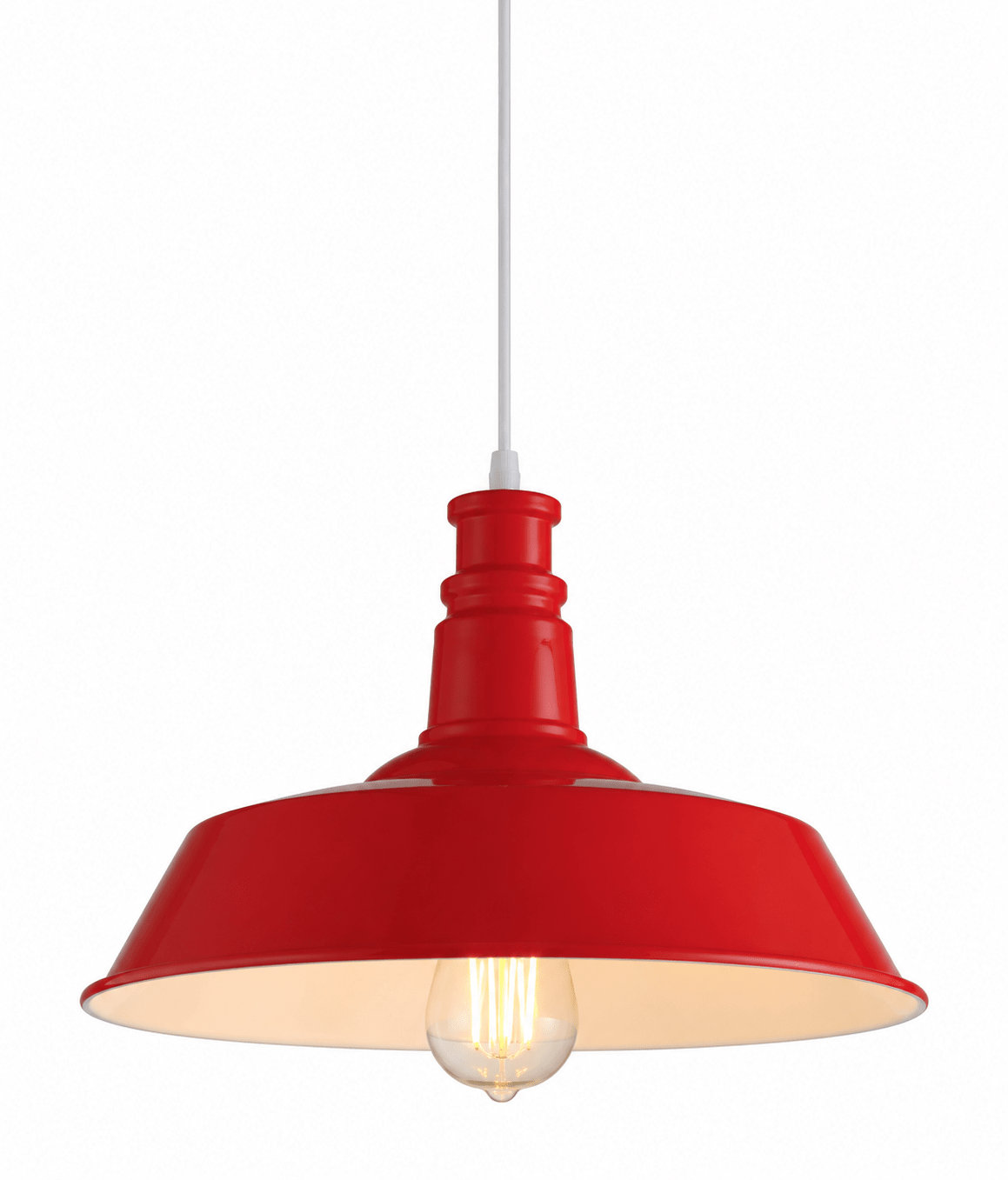 Red traditional LED pendant light with a glossy finish and E27 bulb, suspended from a white cord.