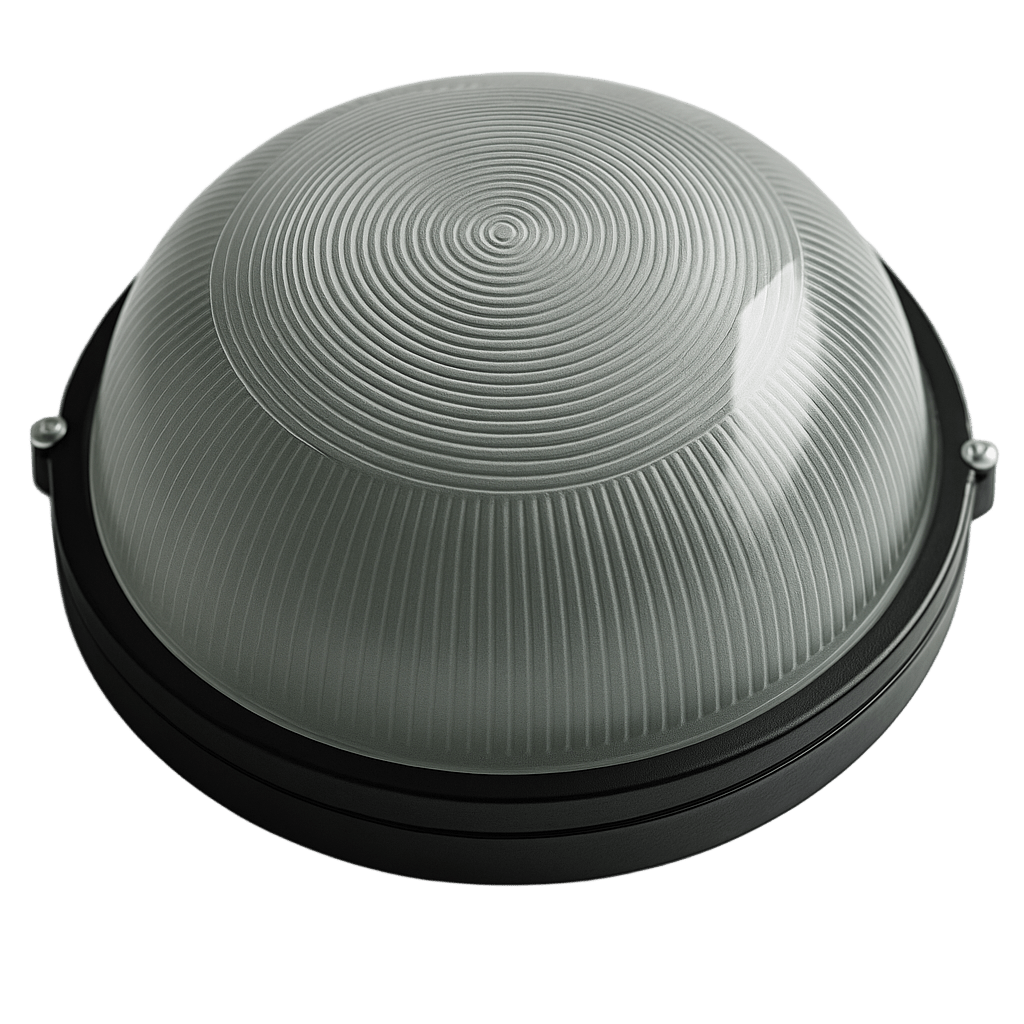 Round ceiling light fixture with textured glass cover on a white background