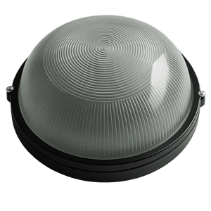 Round ceiling light fixture with textured glass cover on a white background