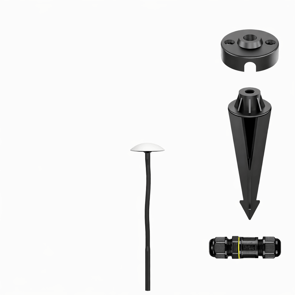 Set of black metal components on a white background