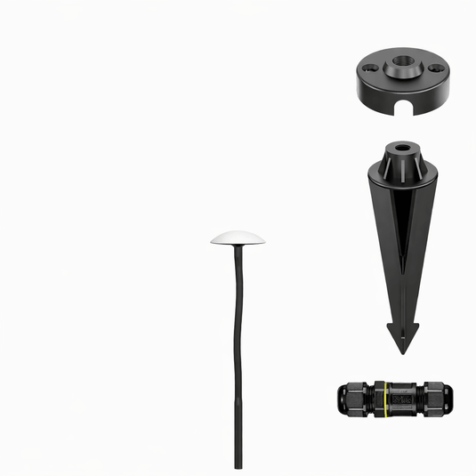 Set of black metal components on a white background