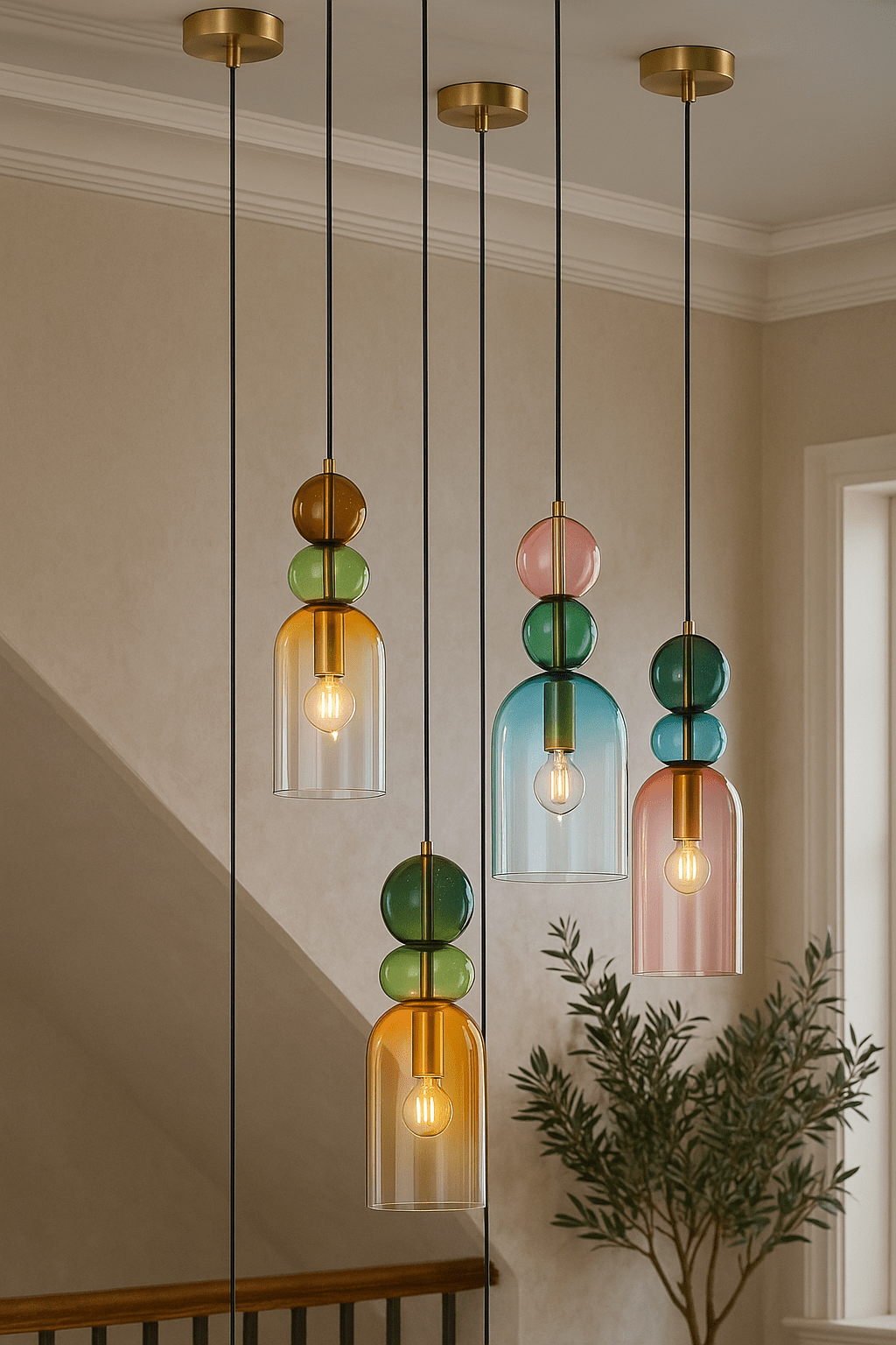 Rainbow Orange Shadow Glass Pendant Light