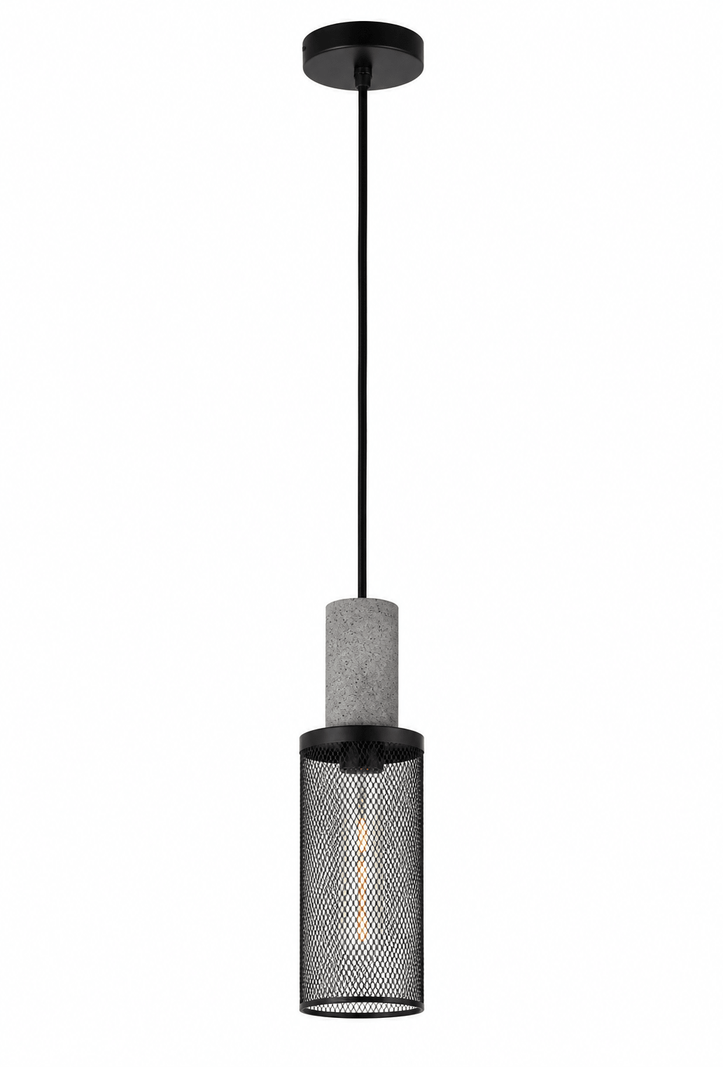Midnight Long Mesh & Stone Pendant Light featuring a textured mesh dome and stone accent.