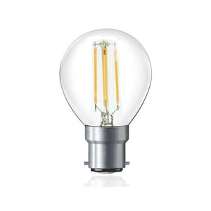 4W LED filament golf ball bulb with E14 cap, showcasing a classic design and warm glow.