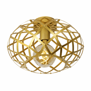 Gold nest-style flush ceiling light with an intricate design and visible bulb.