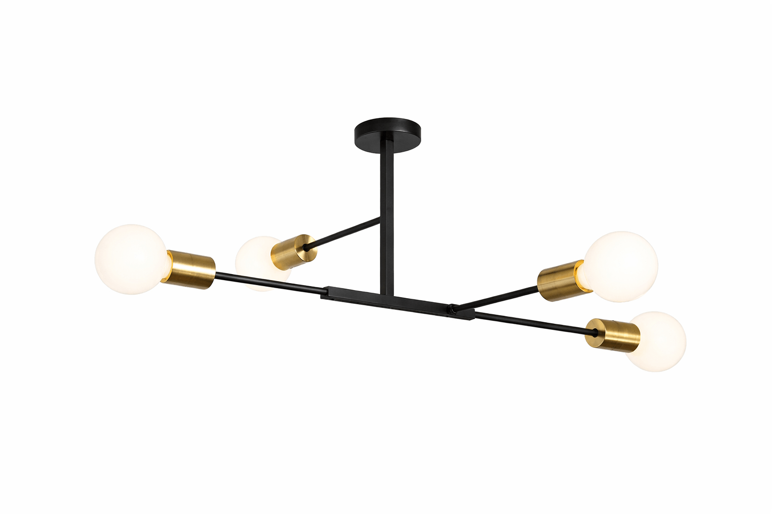 Modern ceiling light fixture with black and gold design on a white background