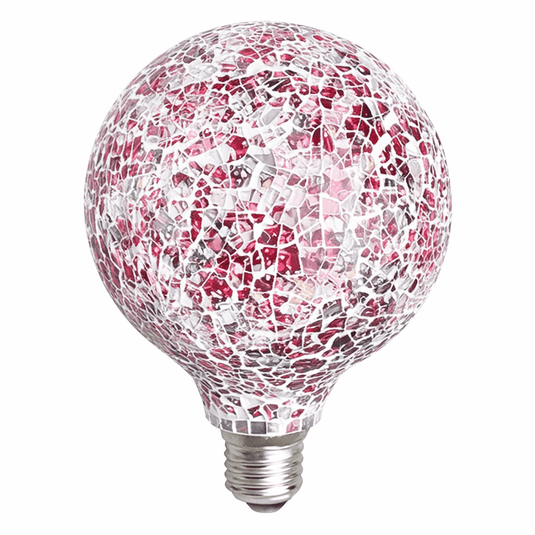 Close-up of a decorative 6W mosaic LED filament bulb showcasing its intricate design and warm glow.