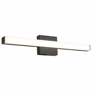 Modern wall-mounted light fixture with black frame and white LED strip on a white background