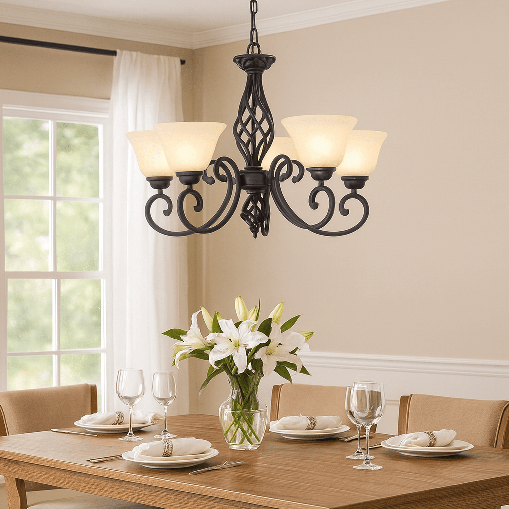 5 Light Metal Chandelier & Alabaster Glass