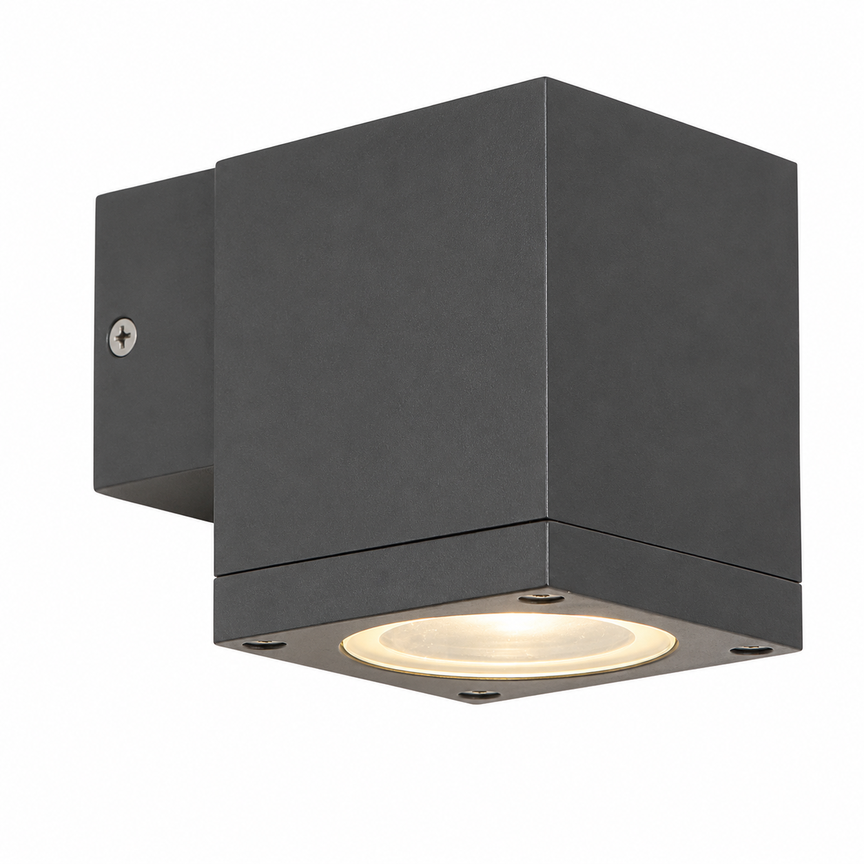 graphite square outdoor wall light fixture on a white background