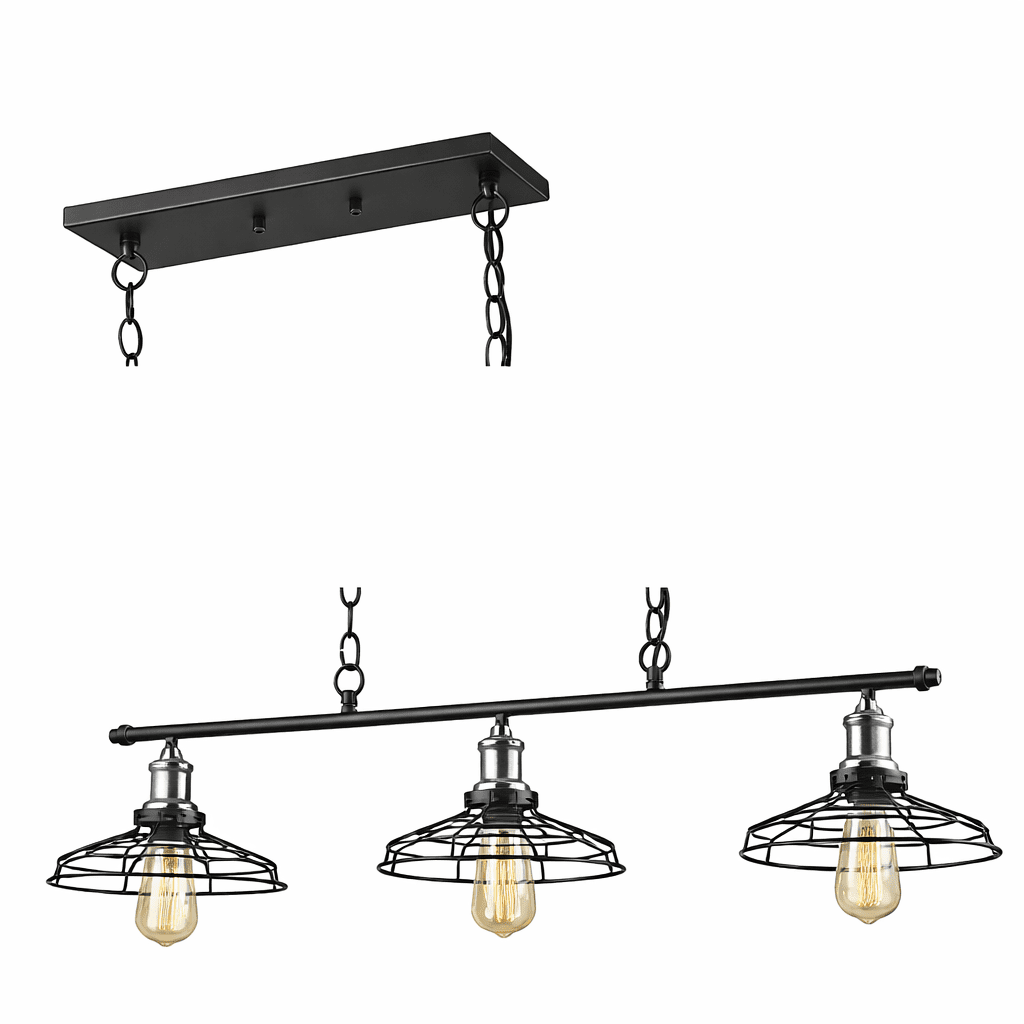 3 Light Black/Chrome Grid Pendant